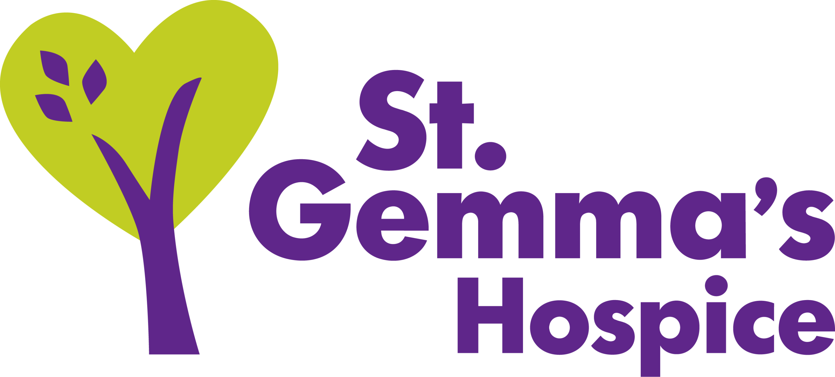 Hospice_Full-Colour_Light-RGB Logo reads St Gemma's Hospice with an illustration of a tree in green and purple